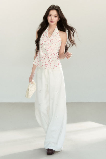 White Polka Dot Chiffon Halter Top