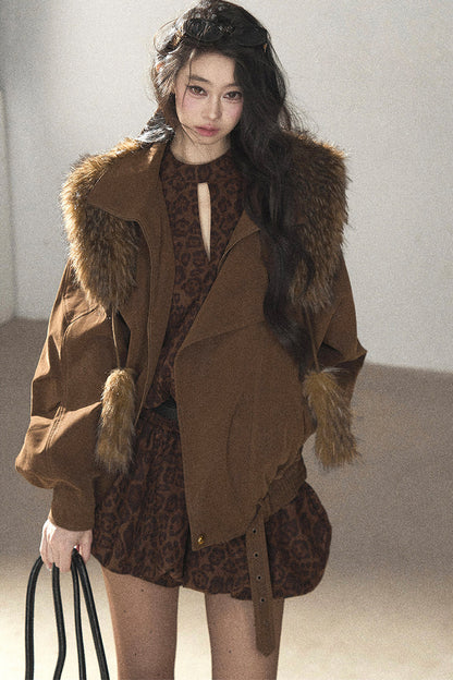 Faux Fox Fur Shawl With Collar