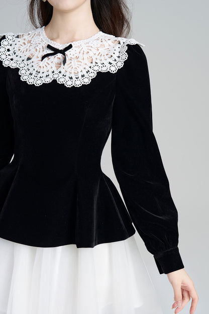 Black Velvet Lace Mesh Dress