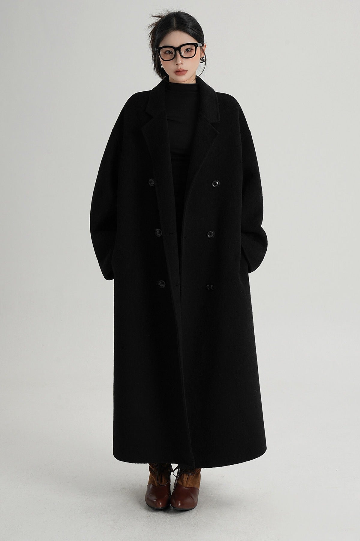 Cappotto ampio lungo in lana double face