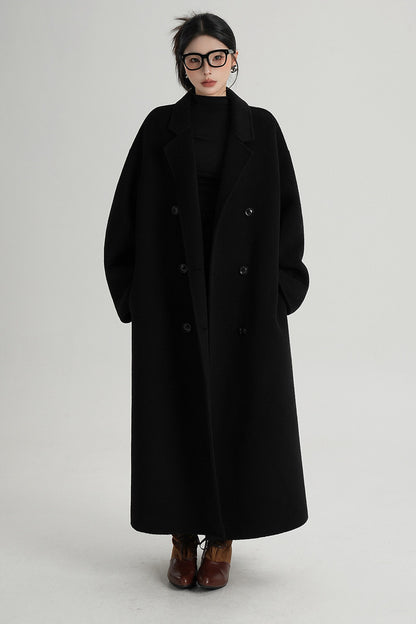 Cappotto ampio lungo in lana double face
