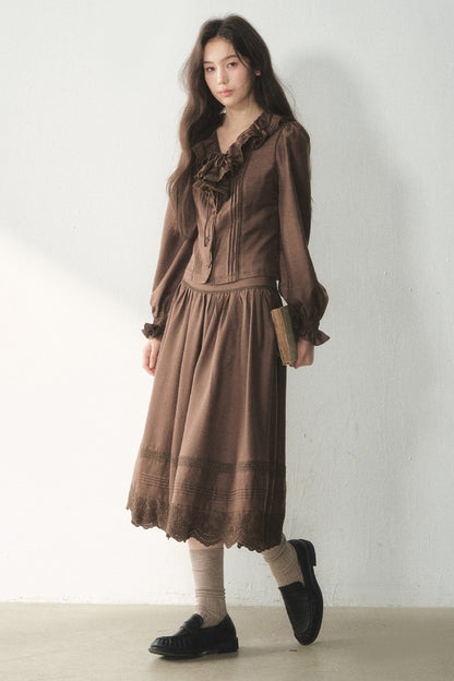 Ruffled Lyocell Shirt and Skirt Set-Up