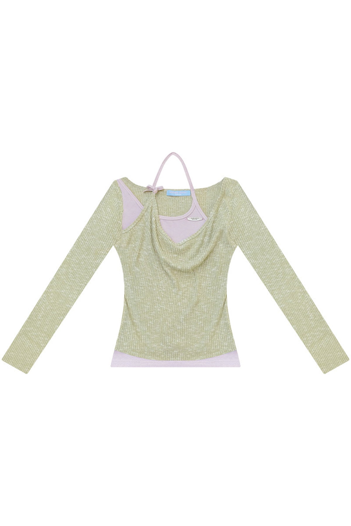 Green Purple Halter Layered-Look Knit Top