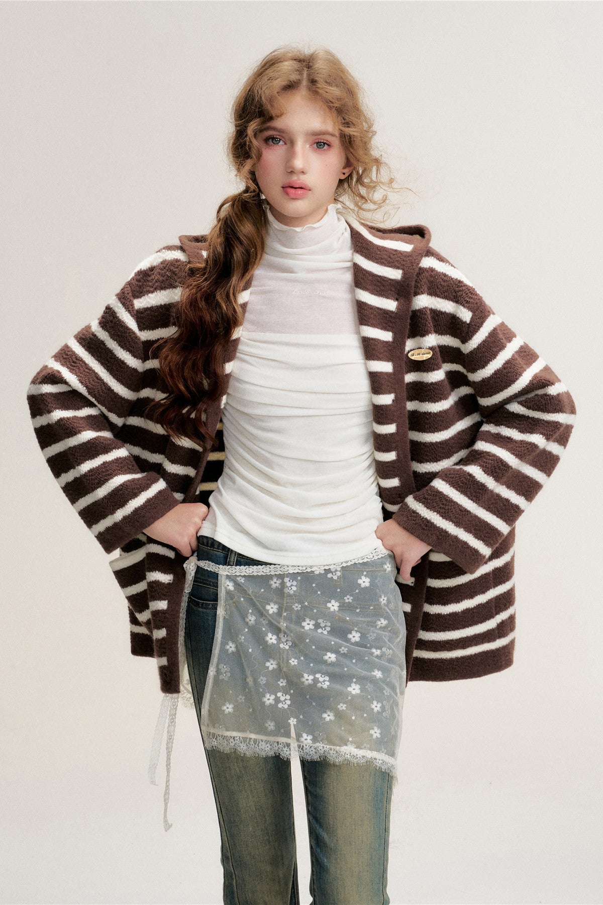 Hooded Striped Knit Cardigan