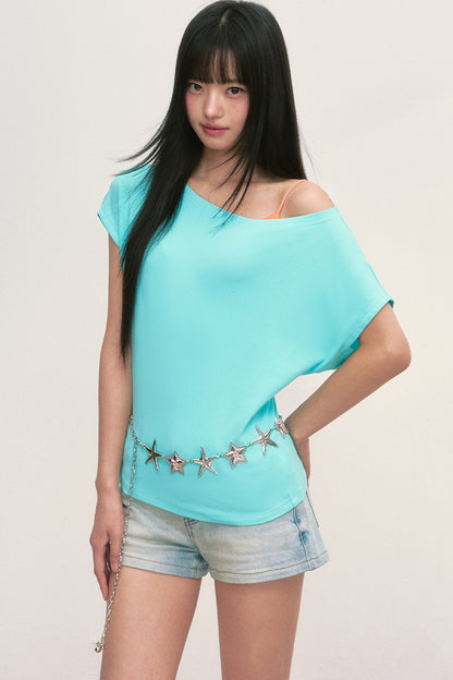 Lake Blue Off-Shoulder Top