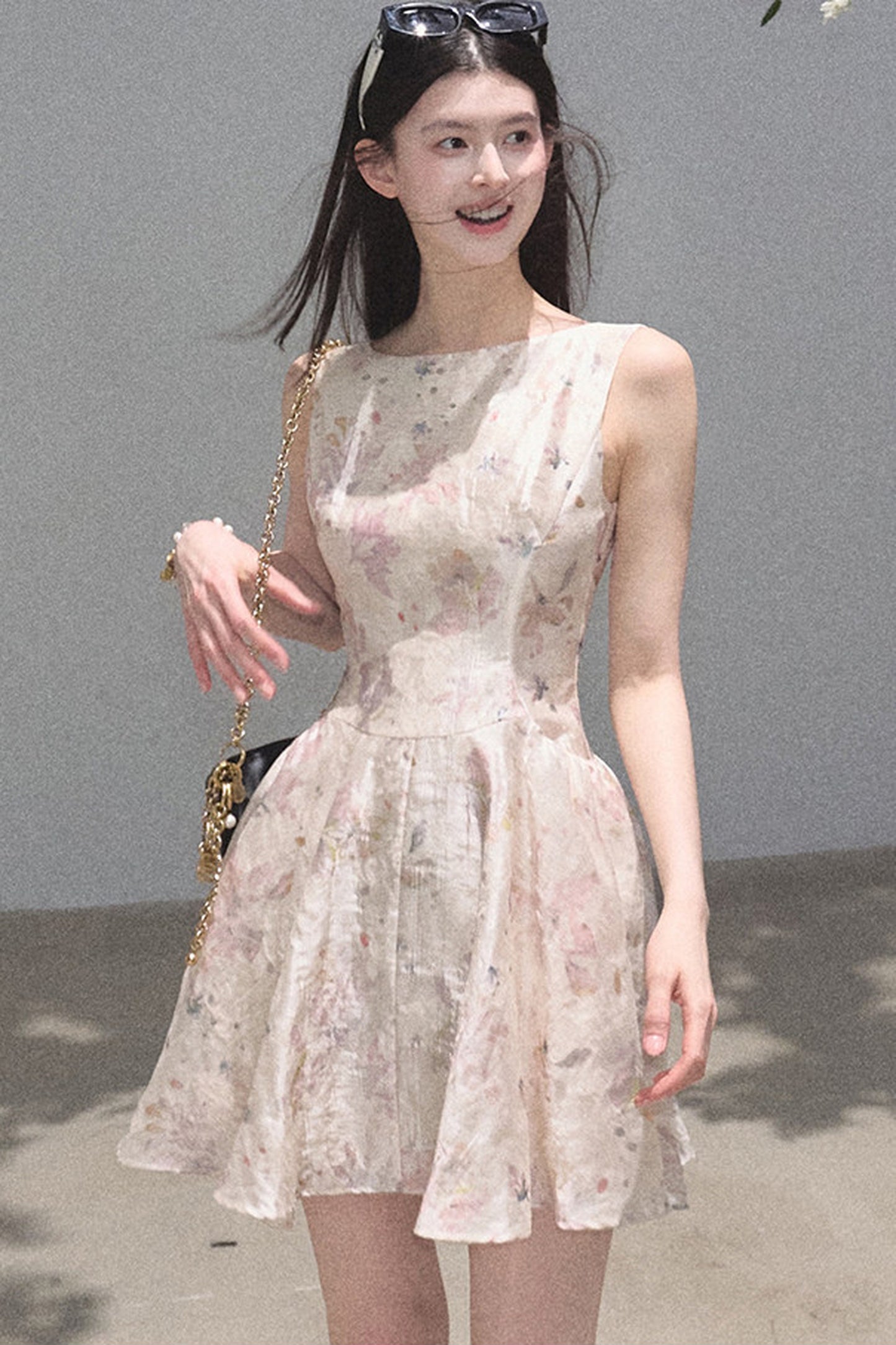 Pink Mist Linen Floral Dress