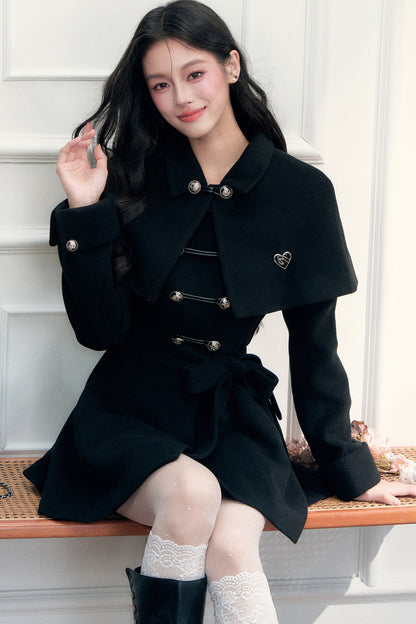 Napoleon Retro Knight-Style Woolen Cape Jacket Set-Up
