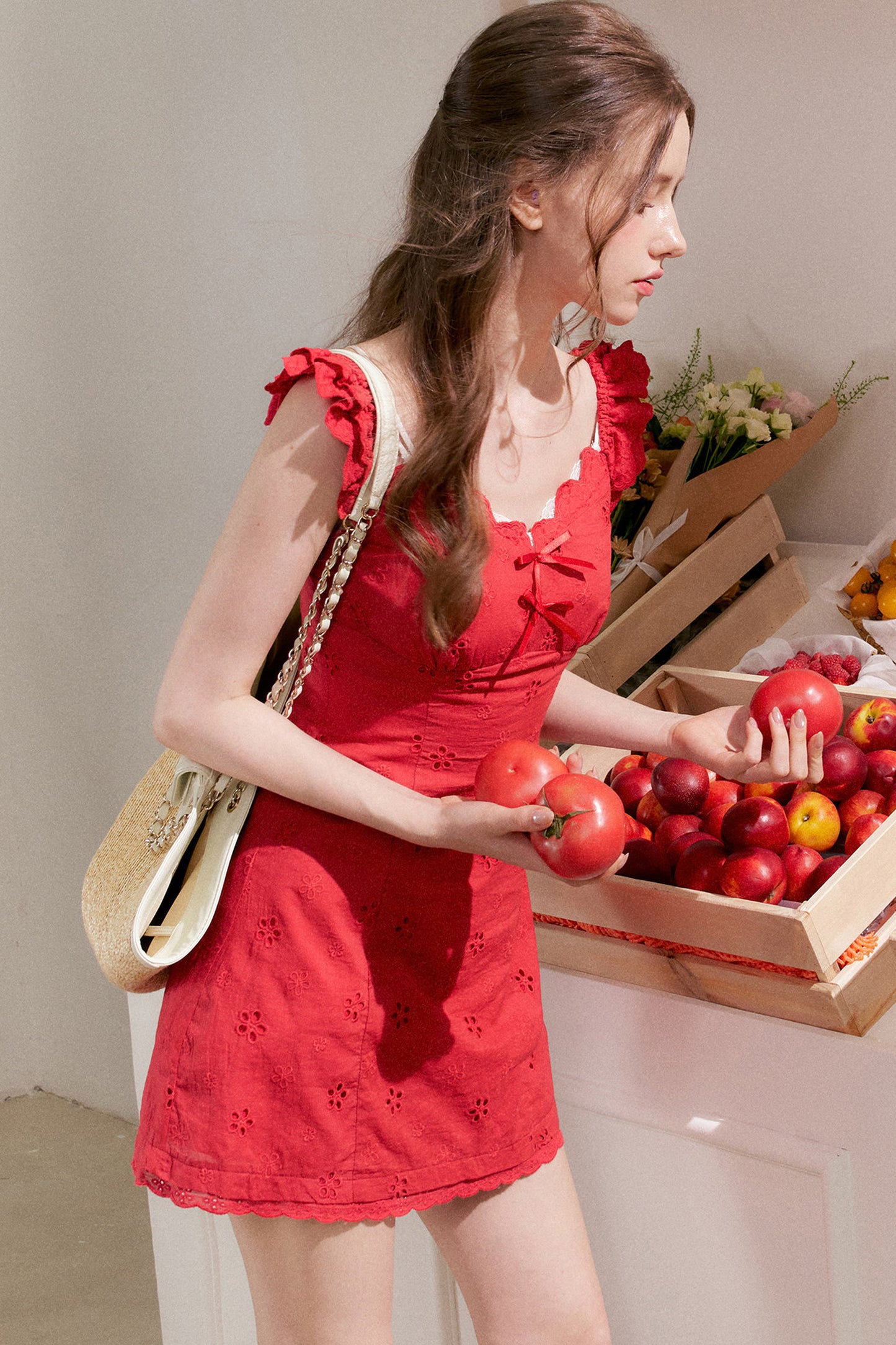 French Five-Petal Flower Embroidery Double-Layer Mini Dress