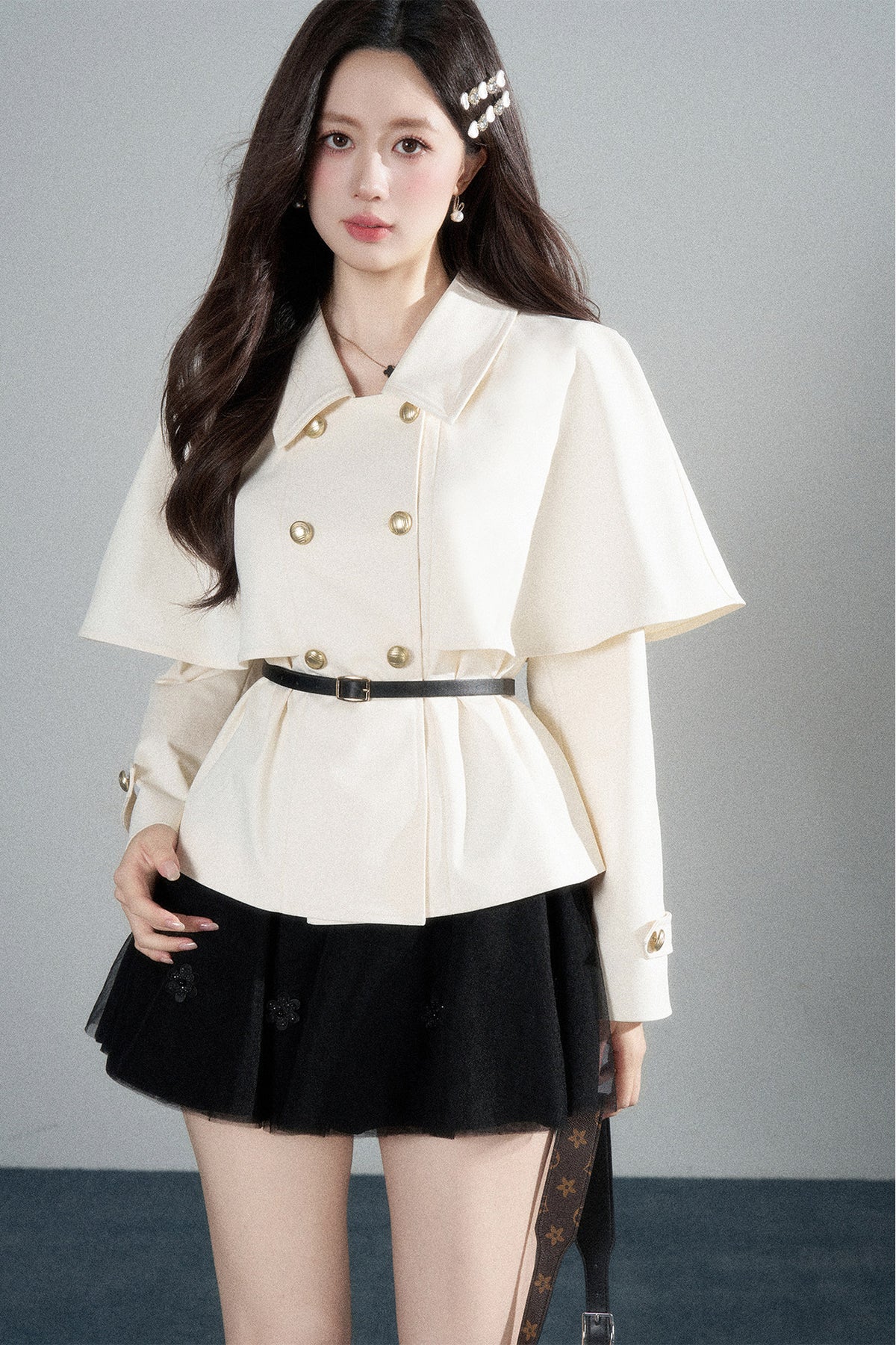 White Double-Breasted Cape Jacket