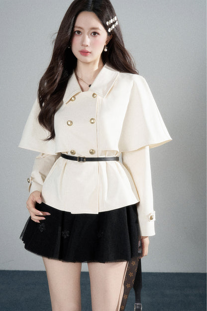 White Double-Breasted Cape Jacket