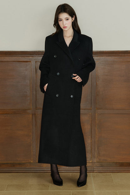 Double Breasted Notch Lapel Long Wool Coat