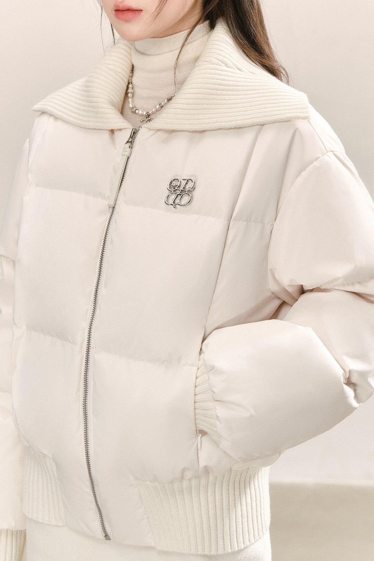 White Lapel Down Jacket