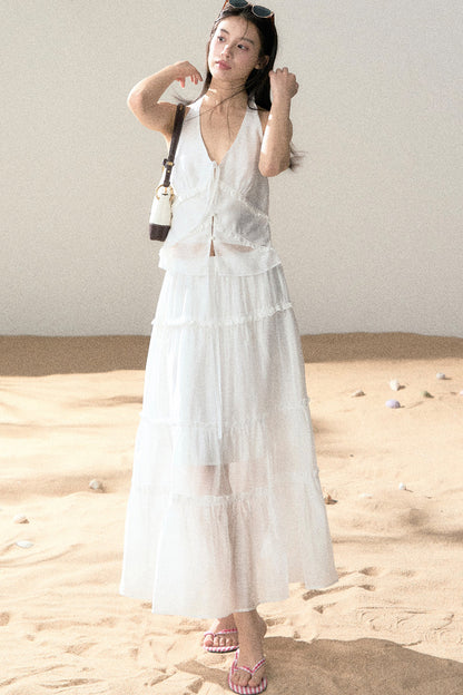 Halter Ruffled Top and Skirt Set