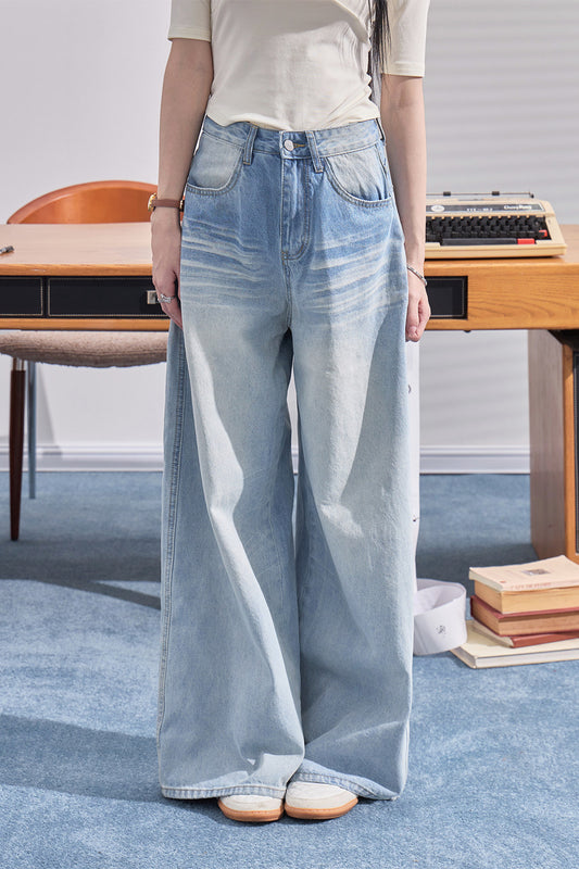 High-Waisted Wide-Leg Denim Pants