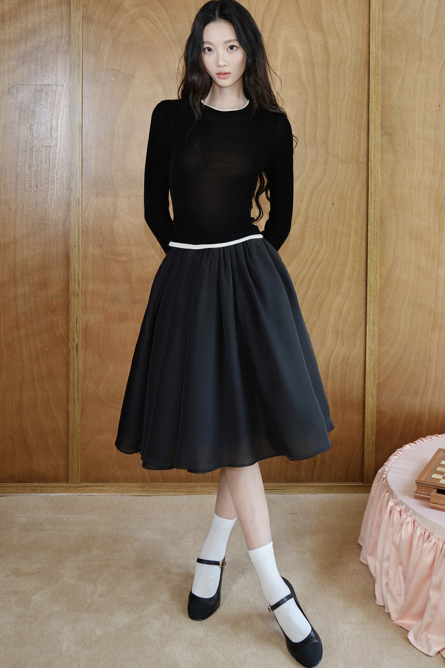 Pearlescent Mesh A-Line Skirt