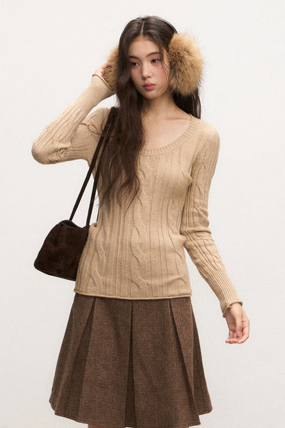 Beige Knit Base Layer Top Set-Up