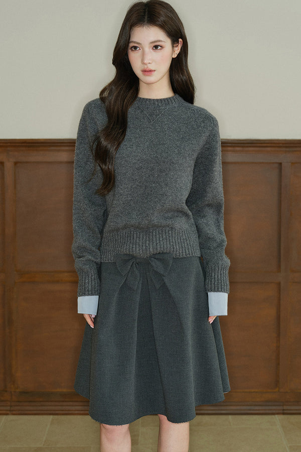 Detachable Collar Long-Sleeve Wool Sweater