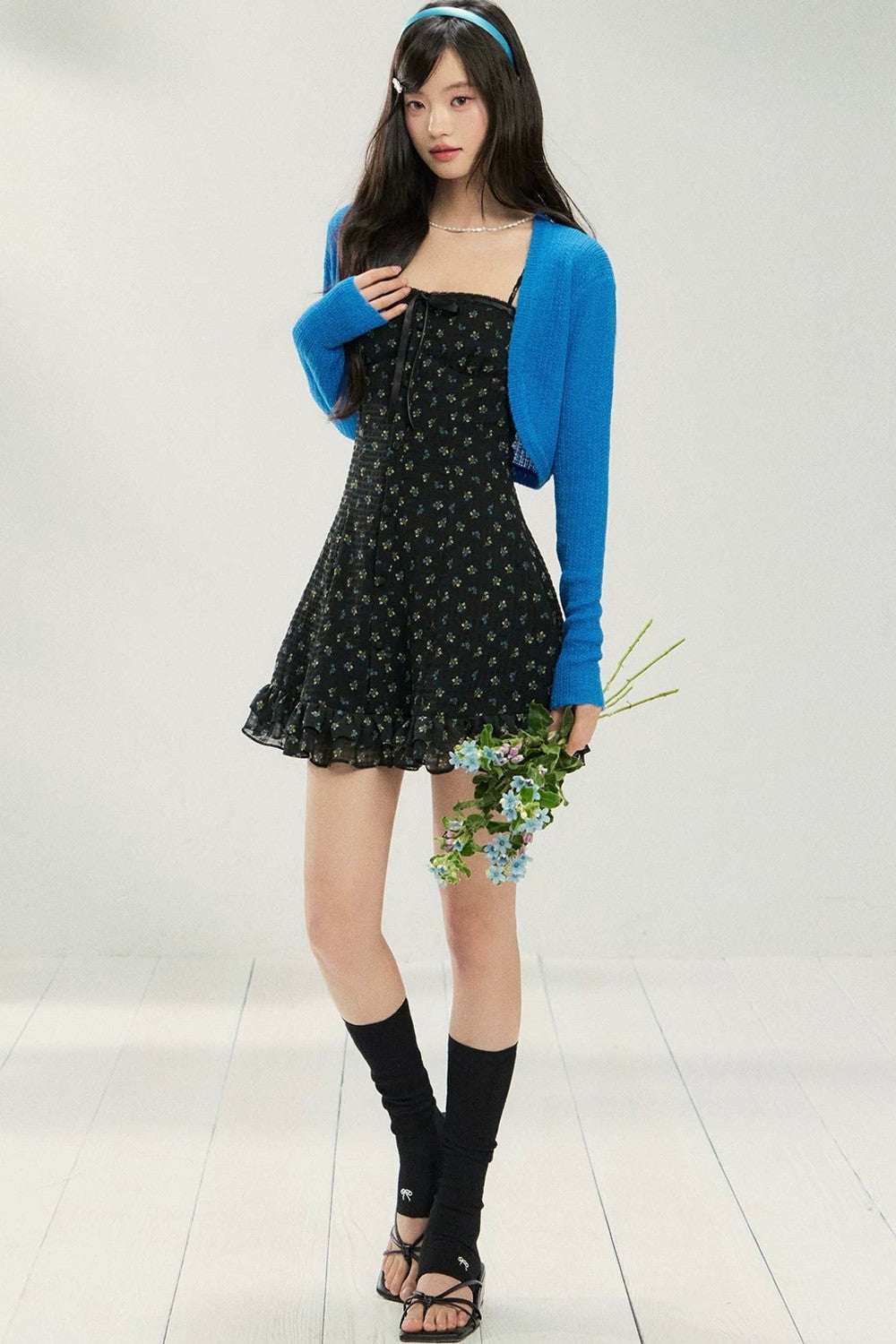 Floral Knit Cardigan & Dress Layered Top