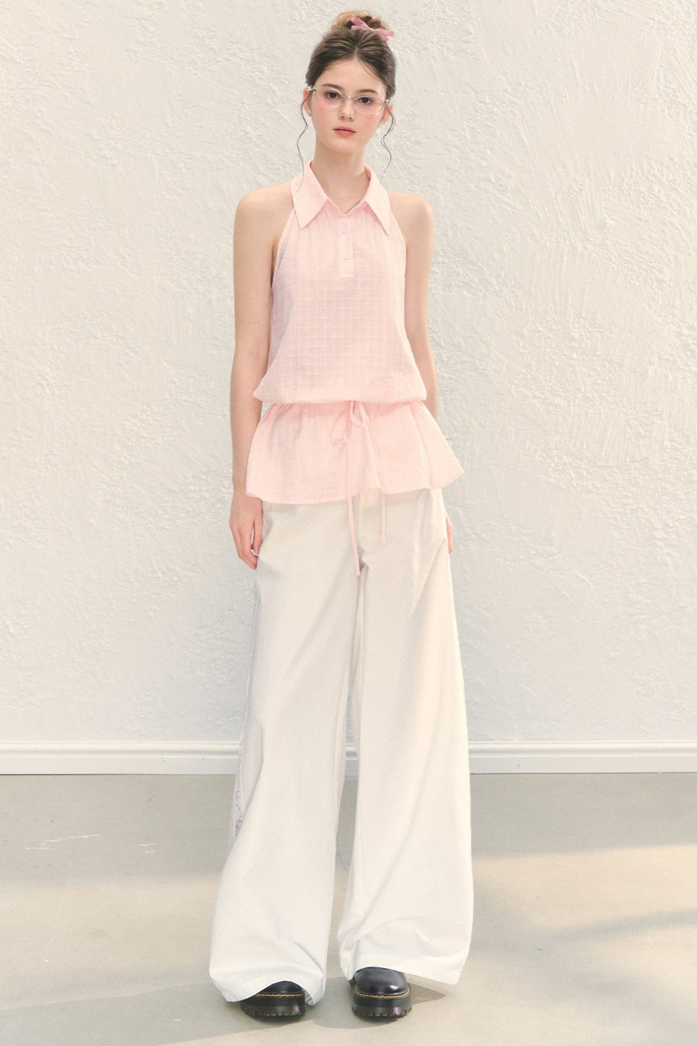 High Waist White Wide-Leg Pants