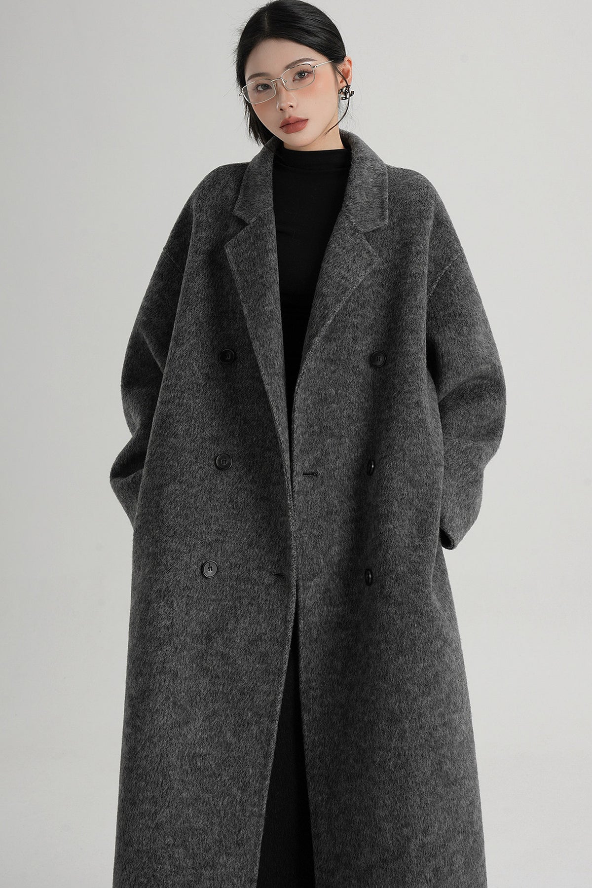 Cappotto ampio lungo in lana double face