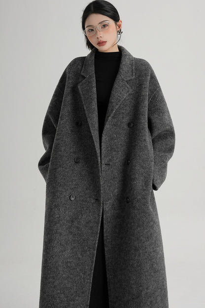 Cappotto ampio lungo in lana double face