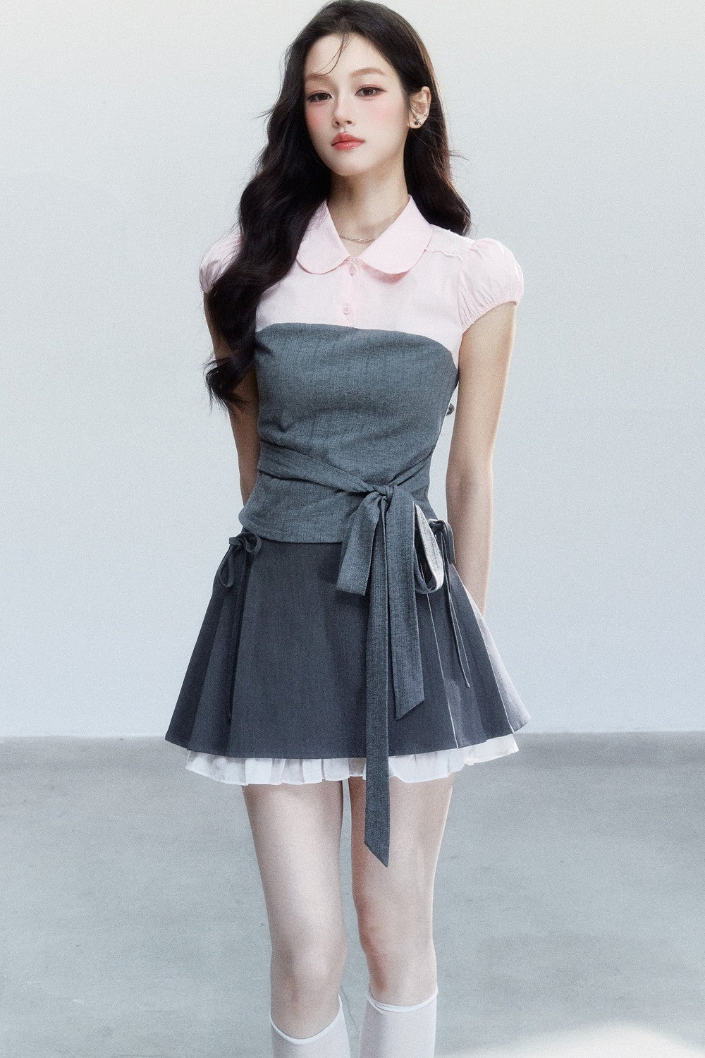Pink Patchwork Tie-Up Blouse Set-Up