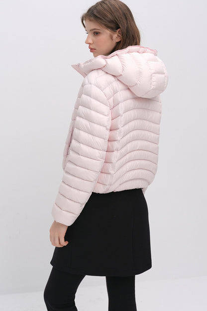 3D Quilted Drawstring Hooded Down Jacket