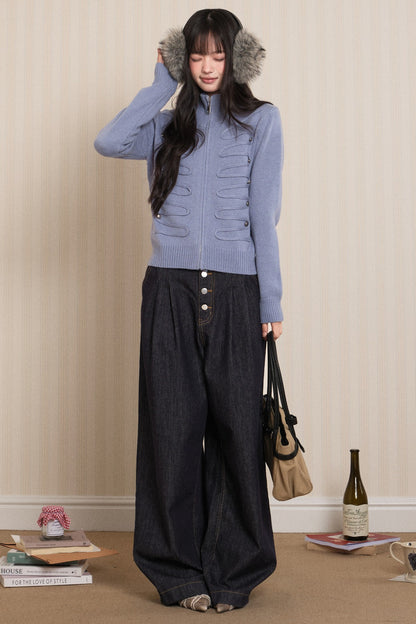 Napoleon Style Zipper Knit Cardigan