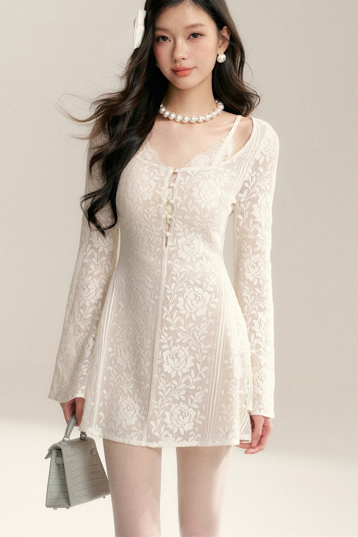 Long Sleeve Hollow Lace Dress