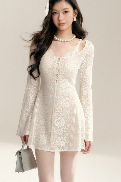 Long Sleeve Hollow Lace Dress