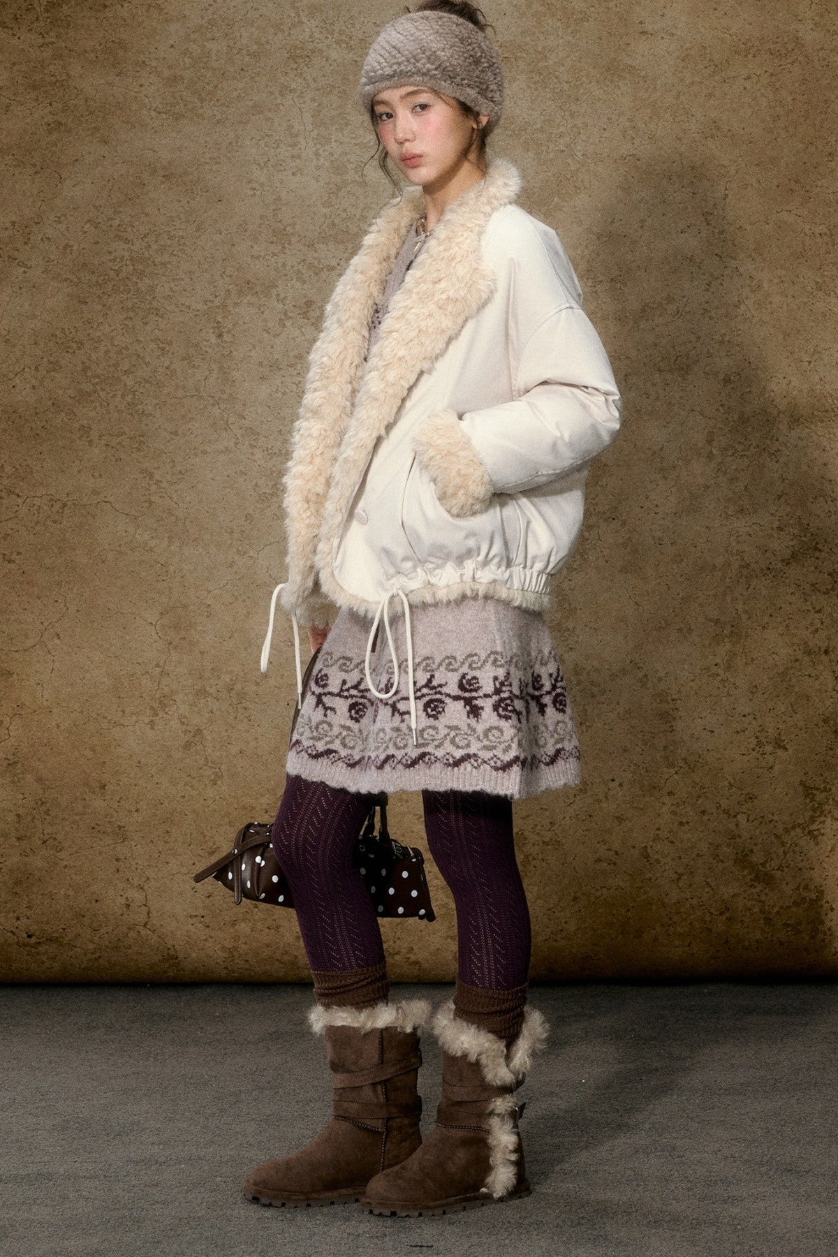High-Waisted Floral Jacquard Knit A-Line Drawstring Skirt Set-Up