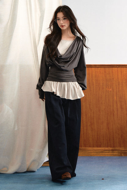Draped Ruched Blouse and Inner Top Set-Up