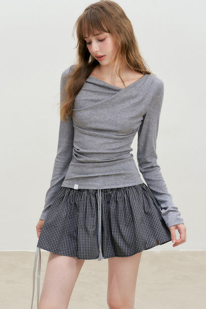 Drawstring Plaid A-Line Skirt