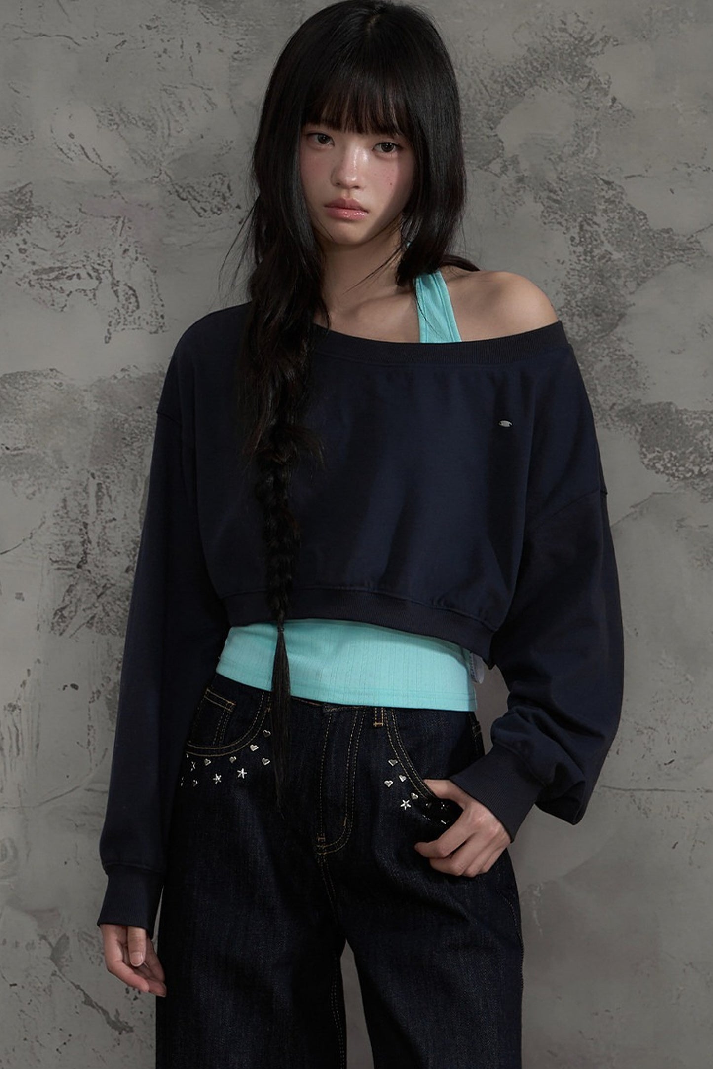 Off-Shoulder Halter Sweatshirt and Pants Set-Up