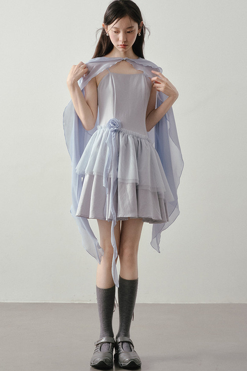 Muyu Camellia Cake Dress with Shawl Set