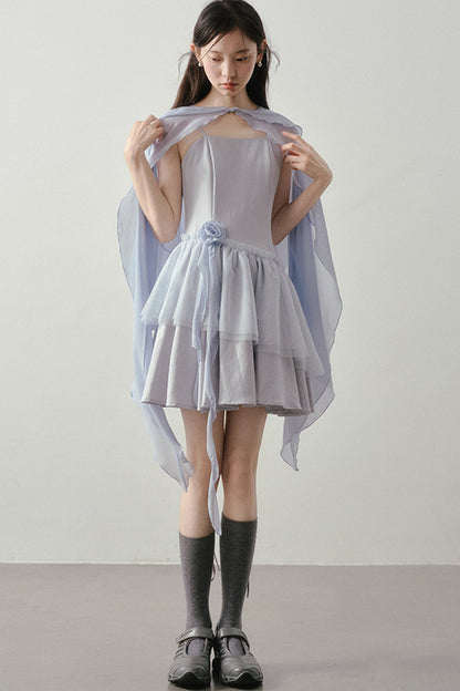 Muyu Camellia Cake Dress with Shawl Set