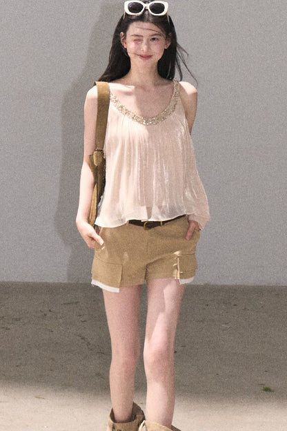Color-Blocked Linen Pants