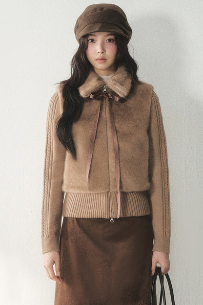 Knitted Patchwork Faux Fur Jacket