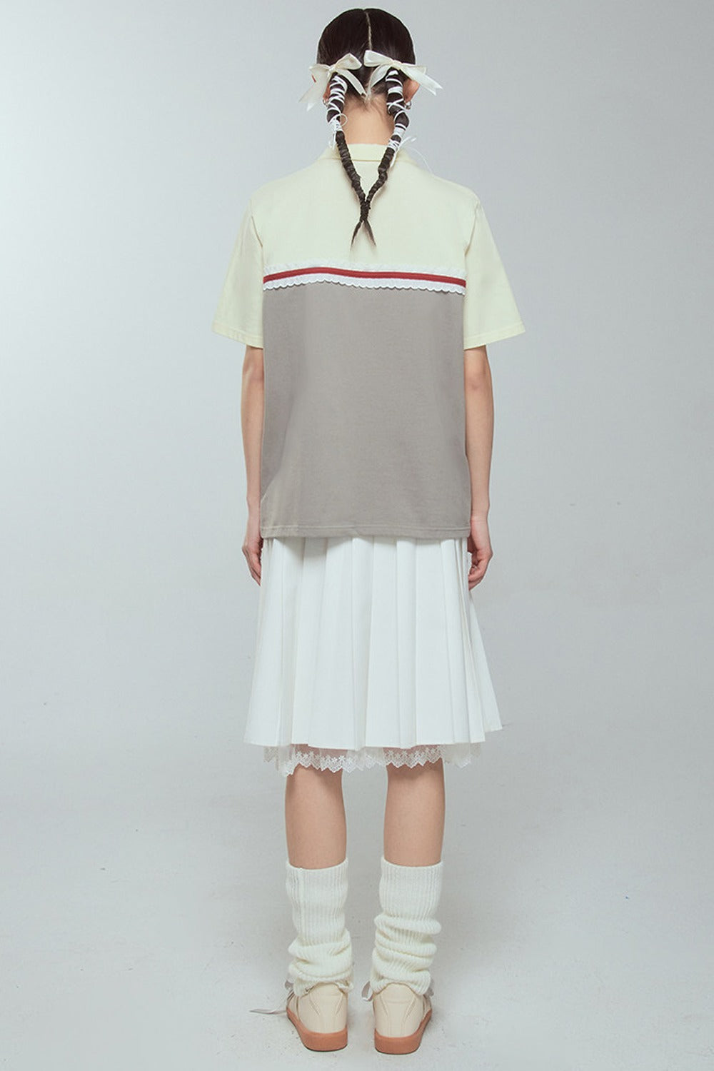 Color Block Lace Trim Cotton Polo