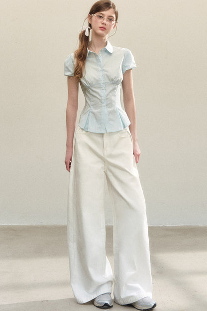 White Drapey High-Waisted Wide-Leg Pants