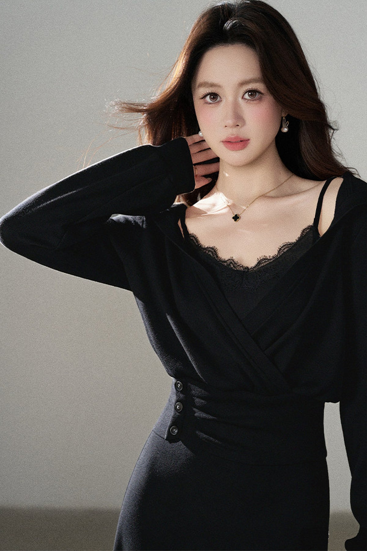 Apricot Flared Lace Dress and Hooded Sweatshirt