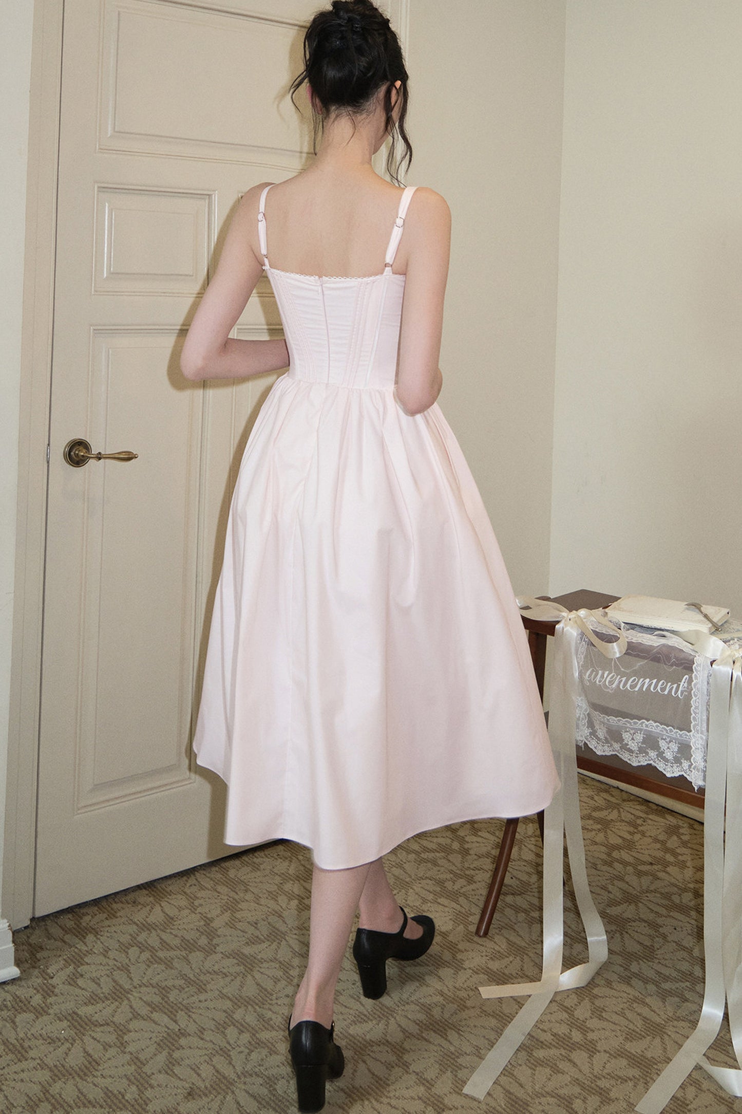 Vertical Cut Stand-Up Collar Slip Dress