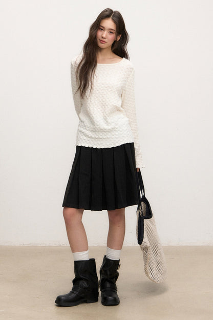 Textured Long Sleeve Knit Sweater With Pants and Skirt Set-Up