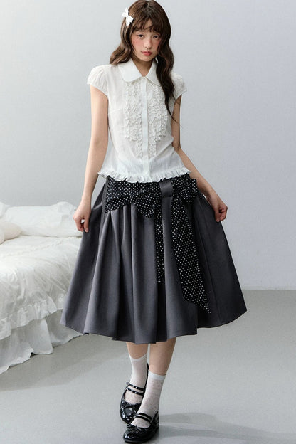 Plaid Short Sleeve Doll Collar Blouse