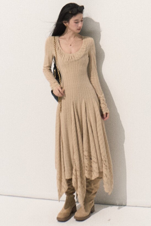 U-Neck Long Sleeve Knit Dress