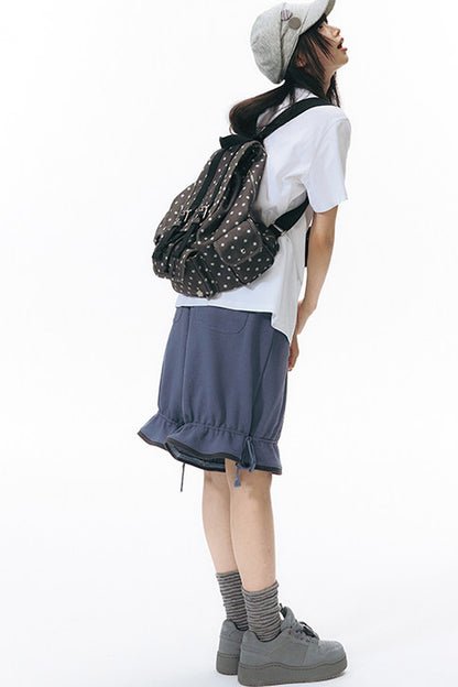 Color-Block Drawstring Elastic Waist Wide-Leg Mid-Length Shorts