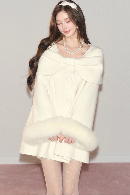 Shawl Lapel Wool Fox Fur Coat