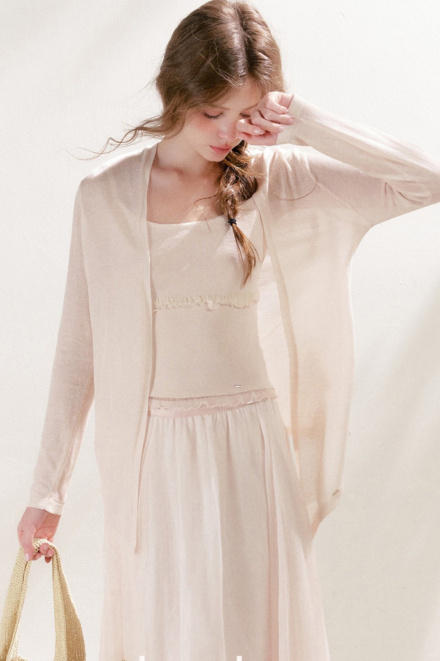 Thin Loose Knit Lace Cardigan and Cami Set