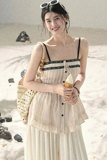 One-Shoulder Ruched Lace Camisole