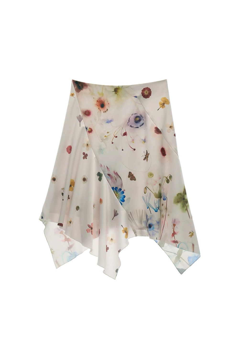 Falda asimétrica de satén floral